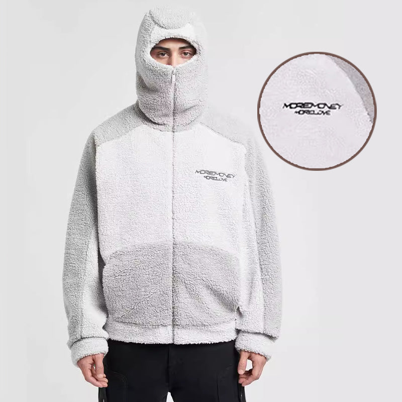 Hooded Colorblocked Lamb Coat