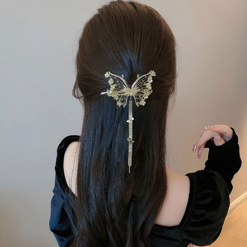Butterfly Hair Clips Crystal Rhinestone Tassel