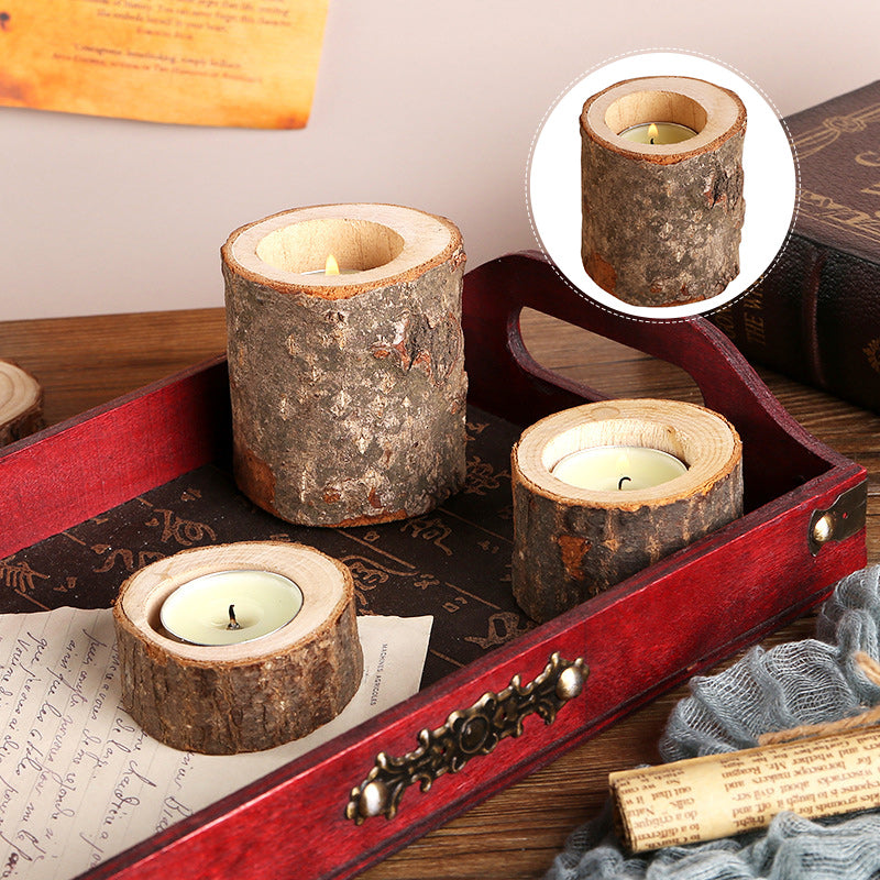 Log Color Stump Candle Holder