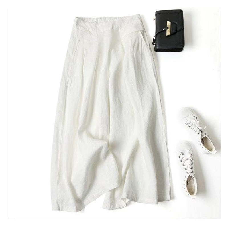 High Waist Cotton and Linen Wide Leg Pants