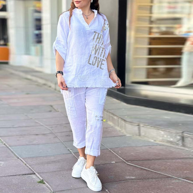 Women's Casual Letter Printed Two-piece Set
