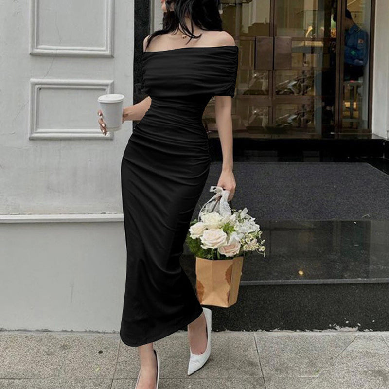 One-shoulder pleated dress