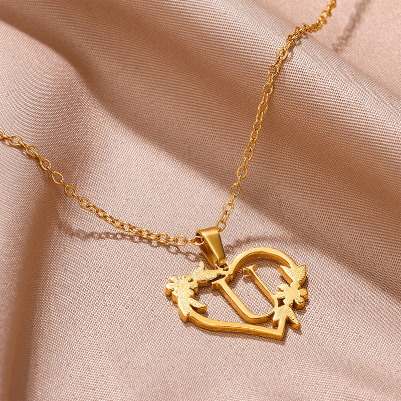 Golden Blossom Initials Heart Necklace