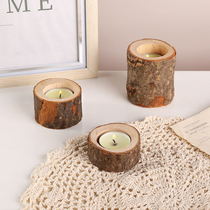 Log Color Stump Candle Holder