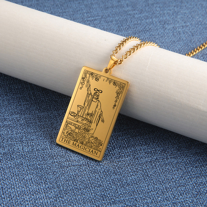 Engraved Tarot Card Chain Dual Chain Necklace