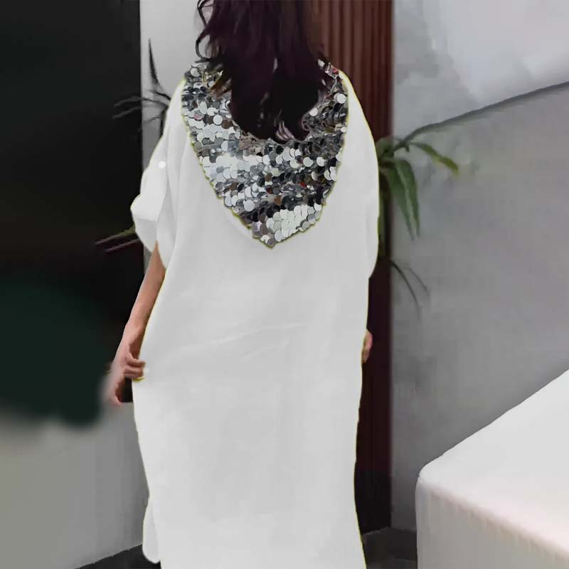 Fish Scale Sequin Hooded Maxi Dress