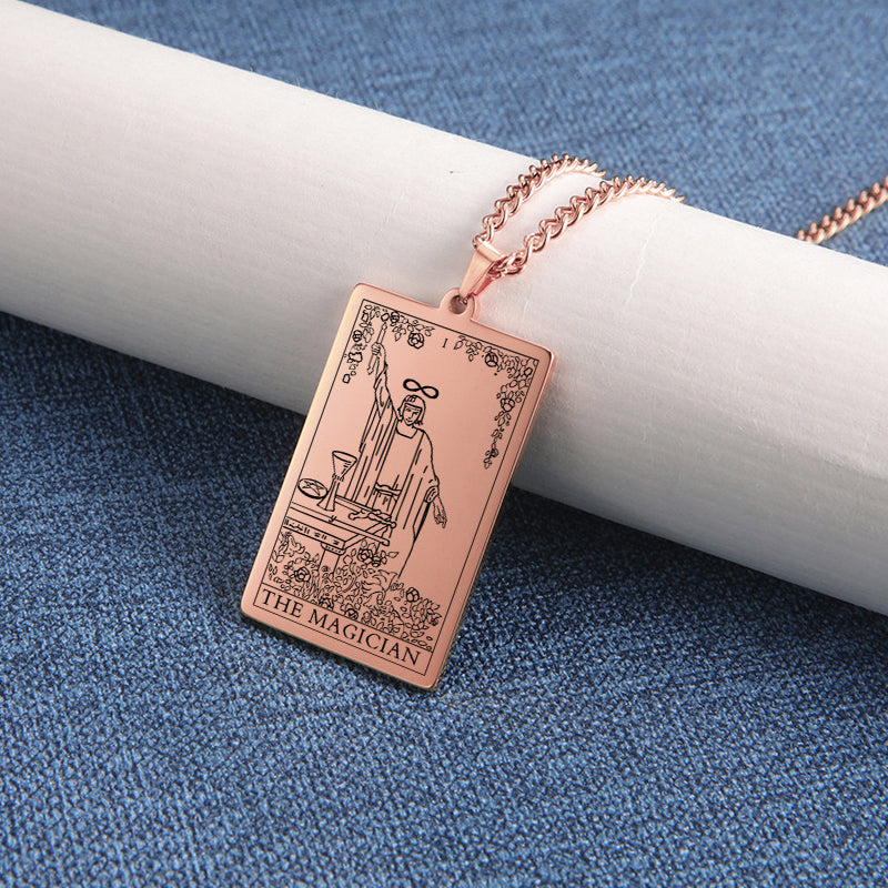 Engraved Tarot Card Chain Dual Chain Necklace