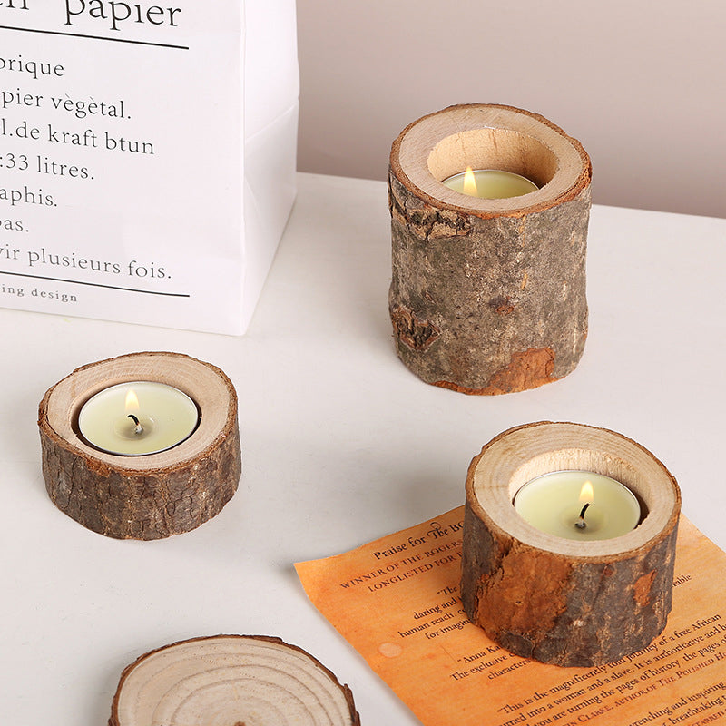 Log Color Stump Candle Holder