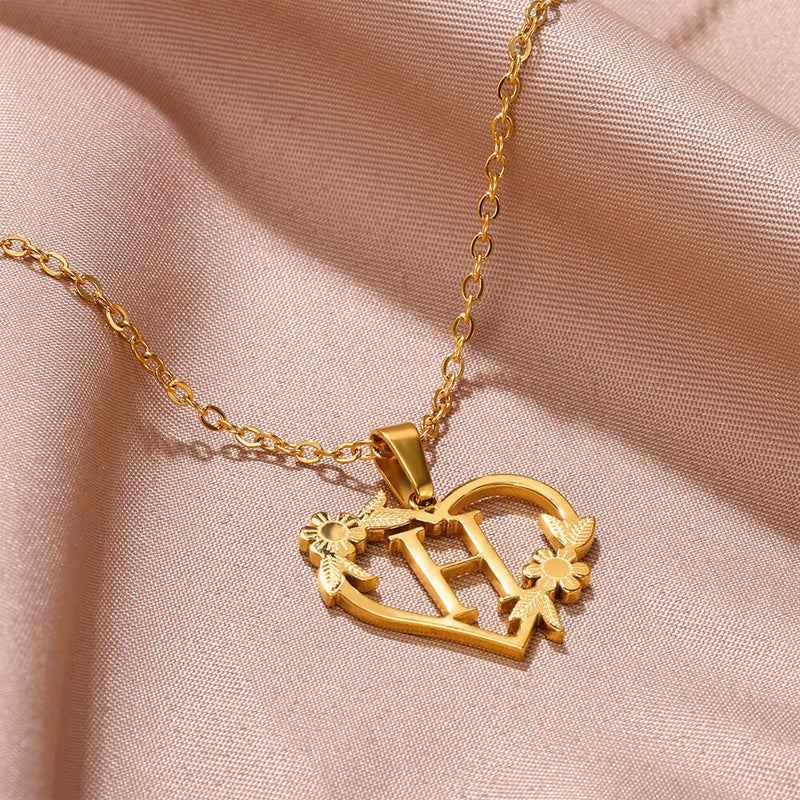 Golden Blossom Initials Heart Necklace