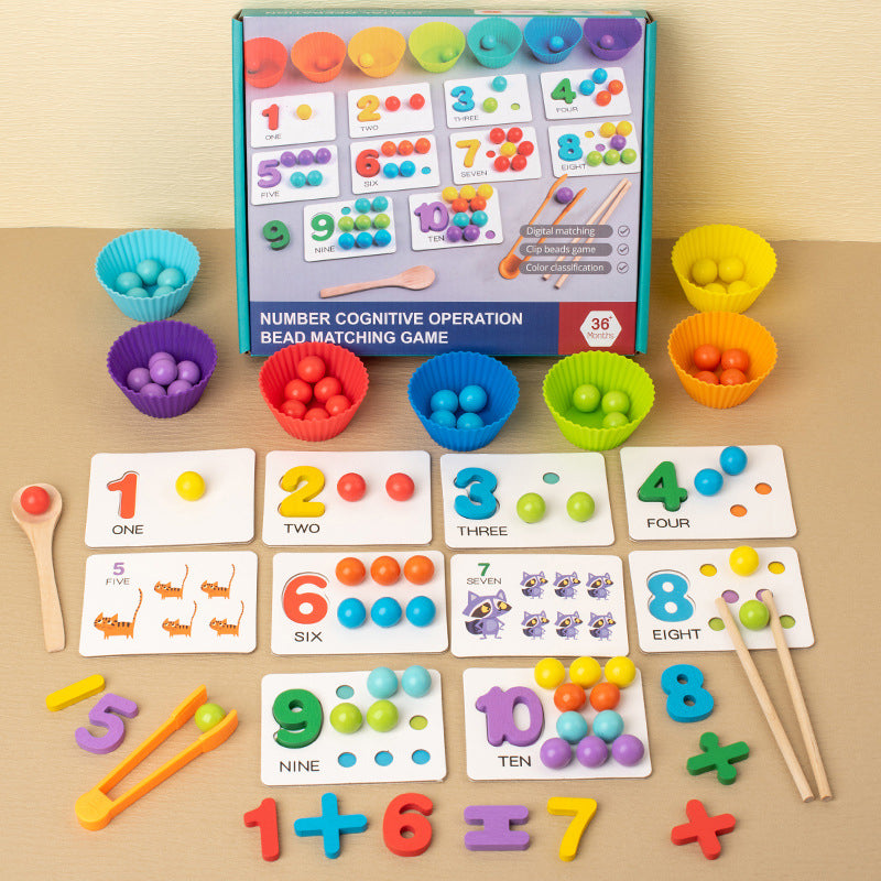 Montessori Arithmetic Math Toy Set – Silicone Digital Learning with Beads, Chopsticks & Spoons