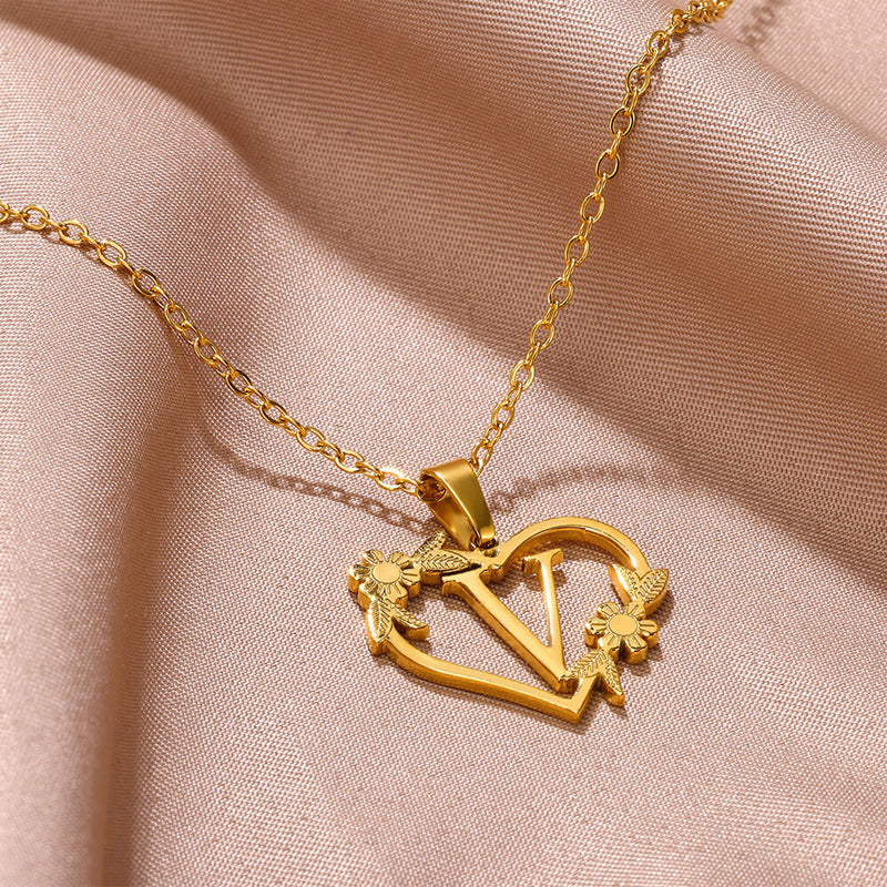 Golden Blossom Initials Heart Necklace