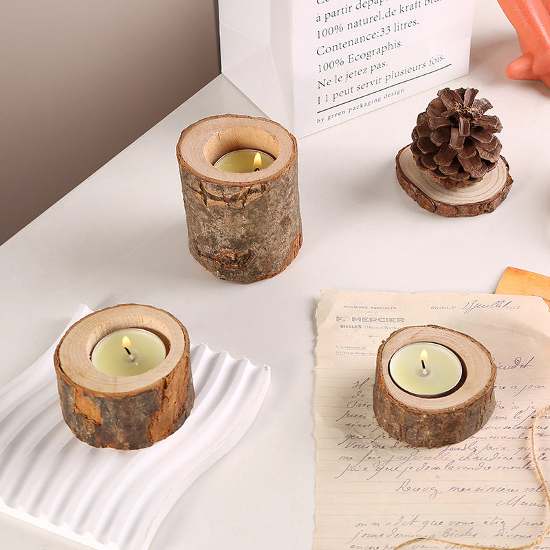 Log Color Stump Candle Holder