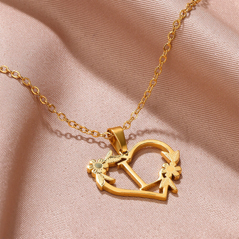 Golden Blossom Initials Heart Necklace