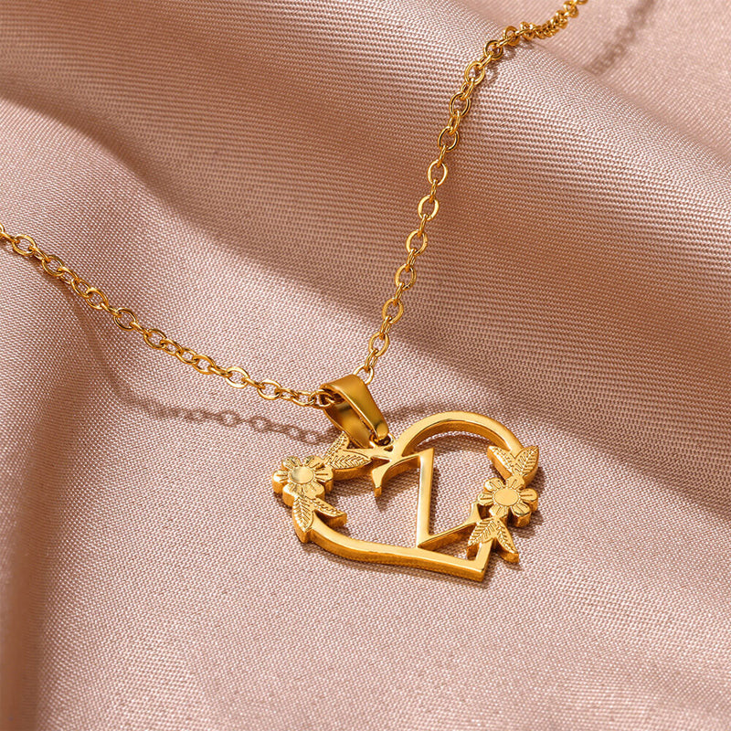 Golden Blossom Initials Heart Necklace