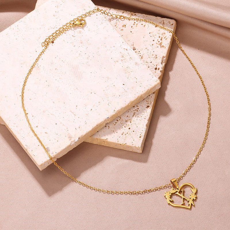 Golden Blossom Initials Heart Necklace