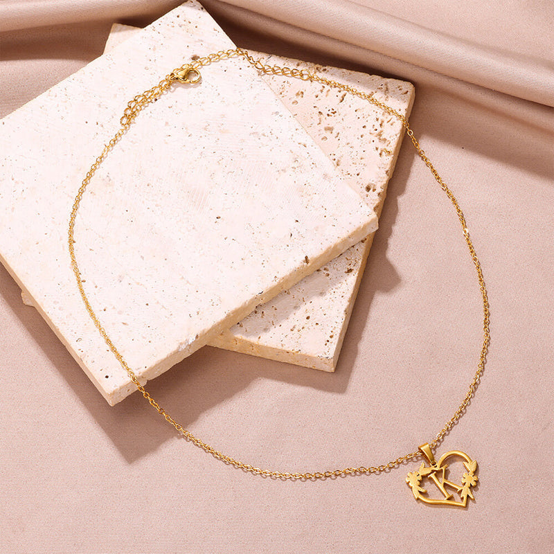 Golden Blossom Initials Heart Necklace