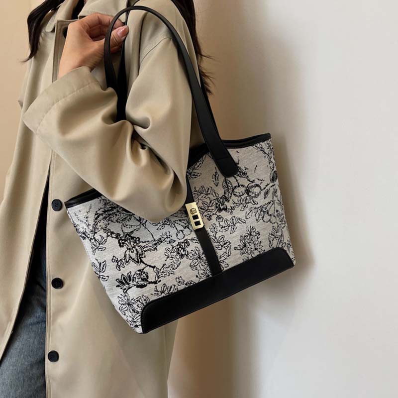 Upcycled Canvas and Leather Floral Print Shoulder Bag