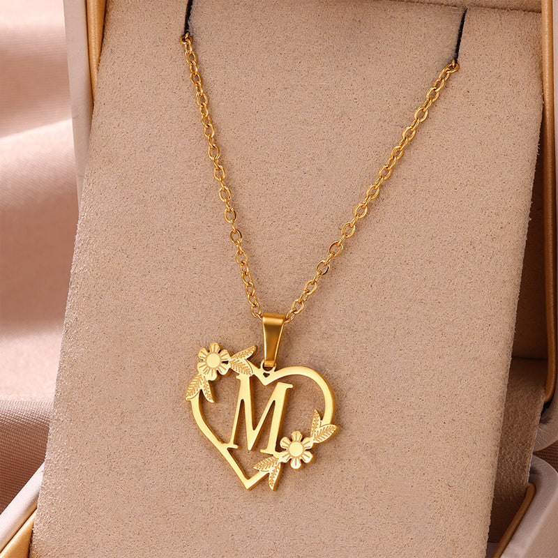 Golden Blossom Initials Heart Necklace