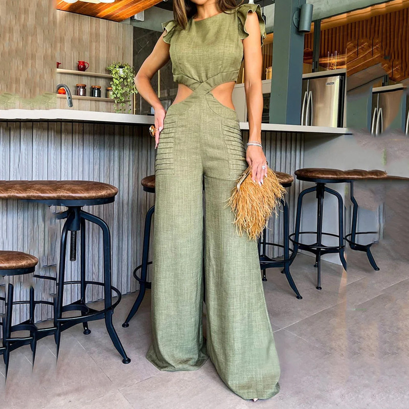 Solid Color Jumpsuit with Ruffles