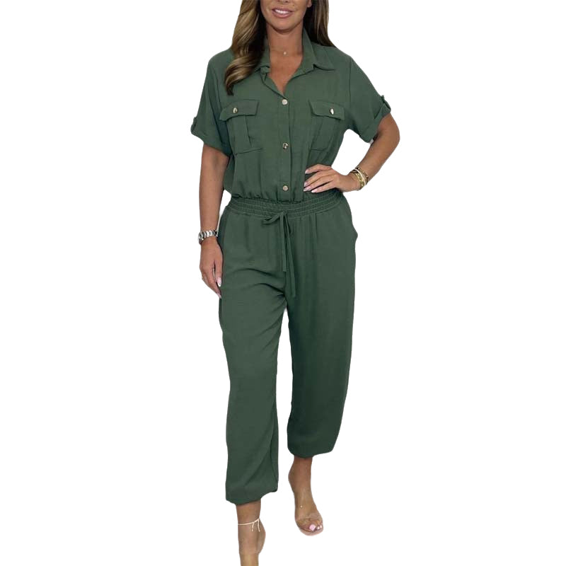Gold Button Tie Jumpsuit