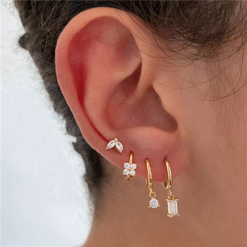 Geometric Flower Stud Earrings Set