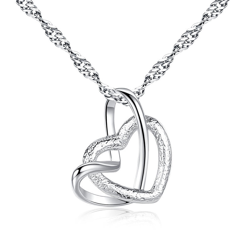 Double Heart Pendant Necklace Frosted