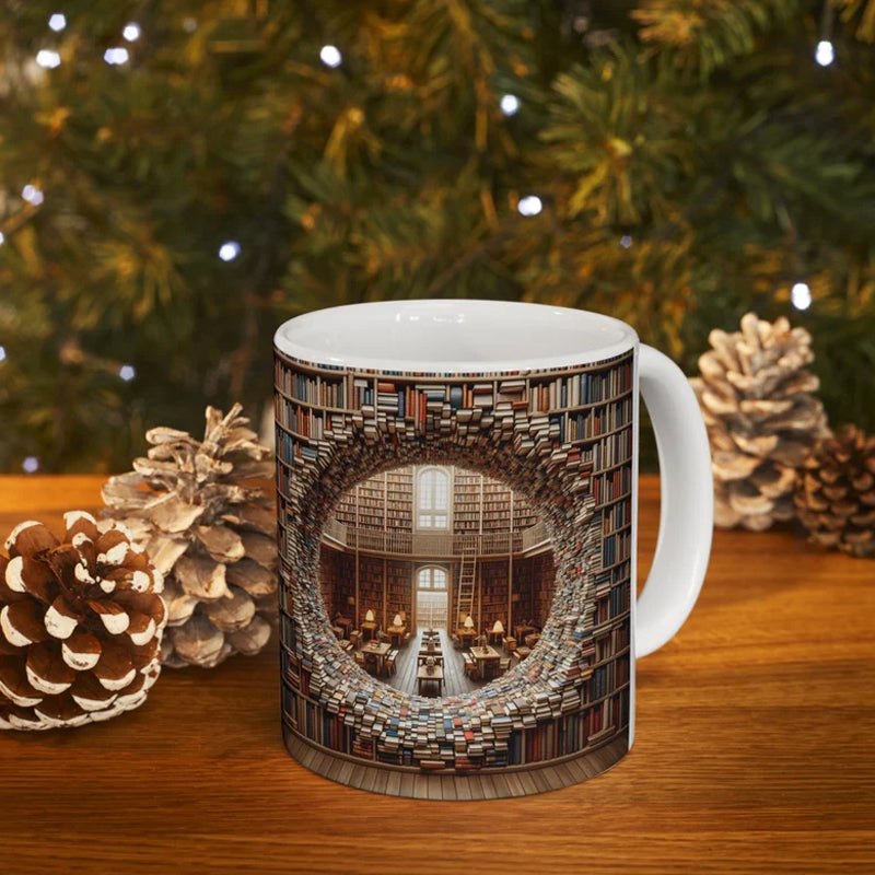 3D Bookshelves Library Book Lover Ceramic Mug