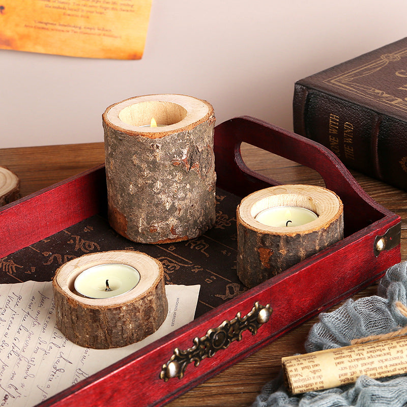 Log Color Stump Candle Holder