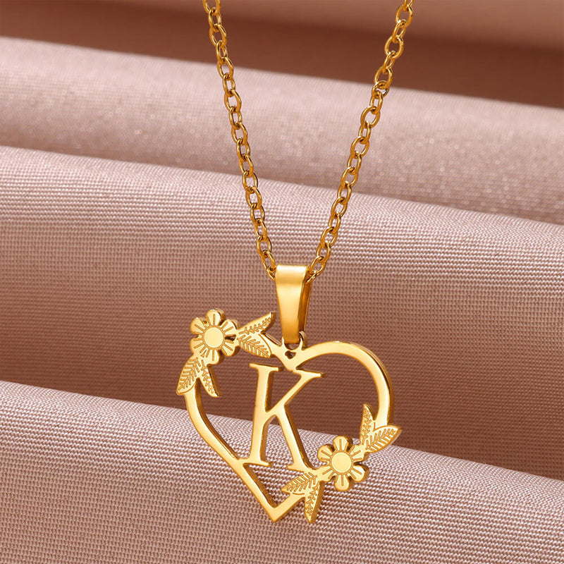 Golden Blossom Initials Heart Necklace