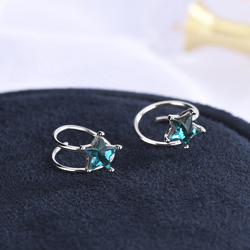 Blue Star Spiral Hoop Twist Earrings