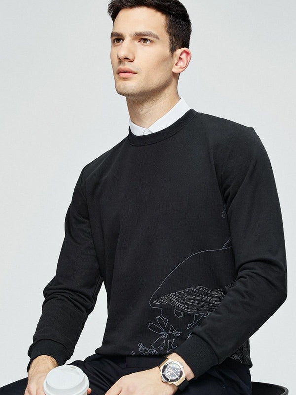 Printed Crew Neck Long-sleeve Top