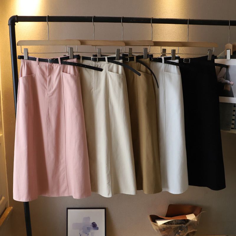 Solid Color A-Line Half-Body Skirt