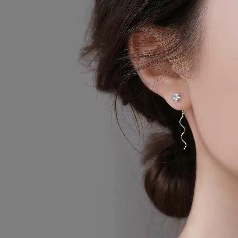 Crystal Star Wave Threader Earrings