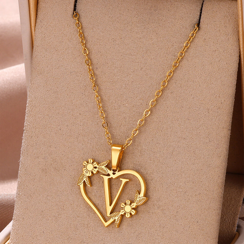 Golden Blossom Initials Heart Necklace