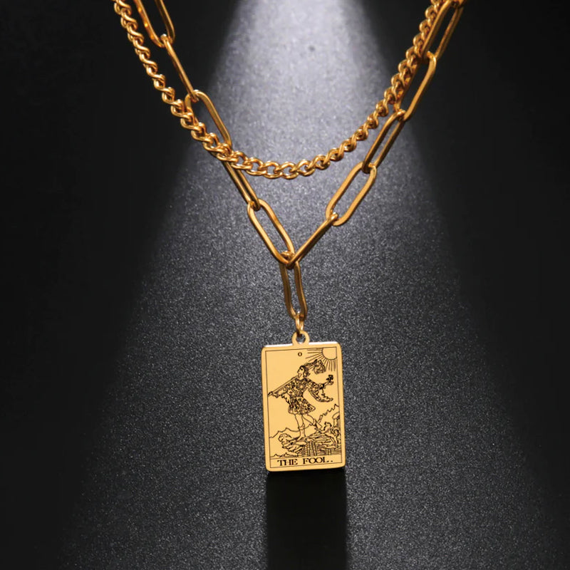 Engraved Tarot Card Chain Dual Chain Necklace