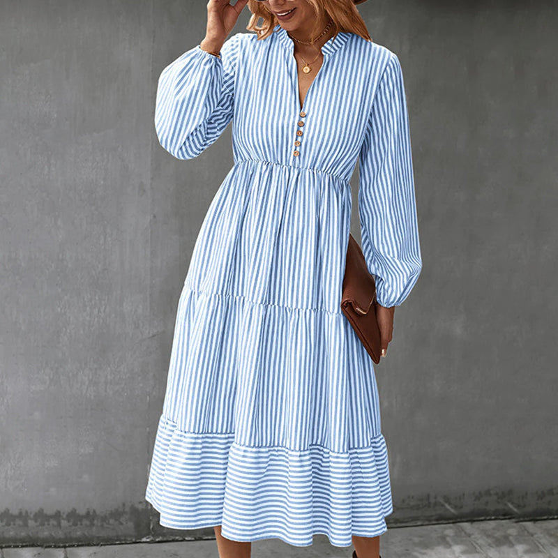 Long-sleeved Dress with Striped Print