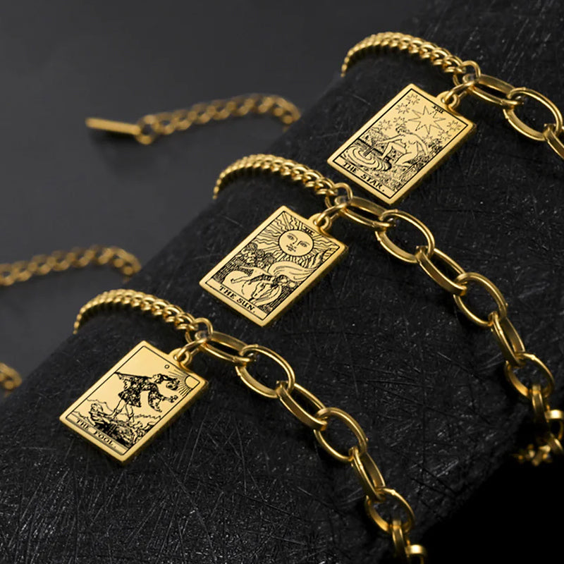 Engraved Tarot Card Chain Dual Chain Necklace