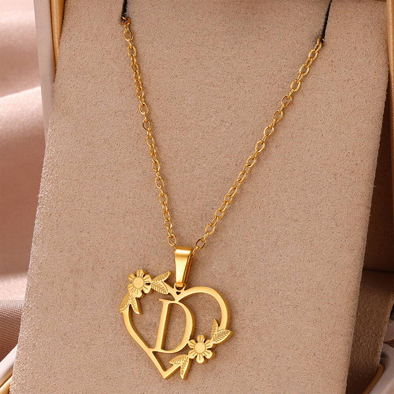 Golden Blossom Initials Heart Necklace