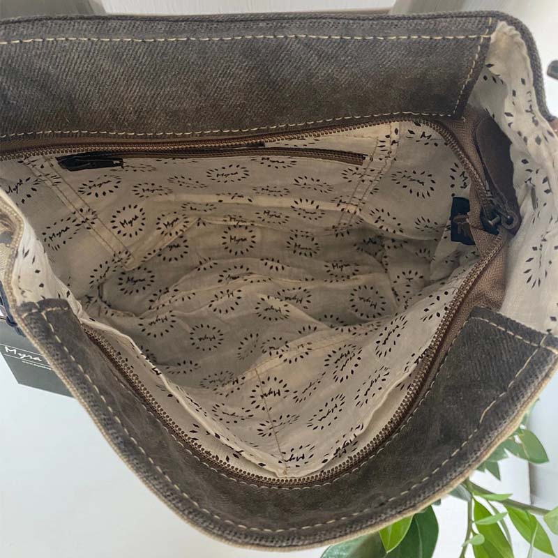 Upcycled Canvas and Leather Floral Print Shoulder Bag