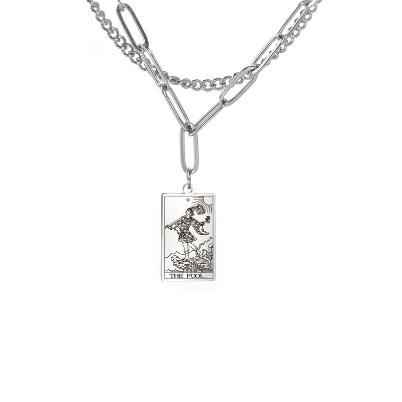 Engraved Tarot Card Chain Dual Chain Necklace