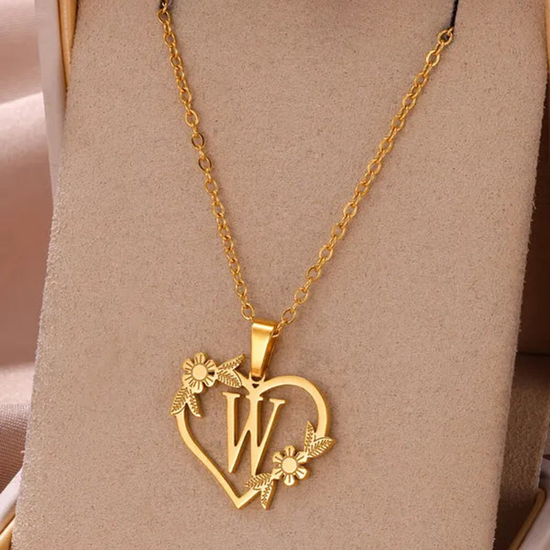 Golden Blossom Initials Heart Necklace