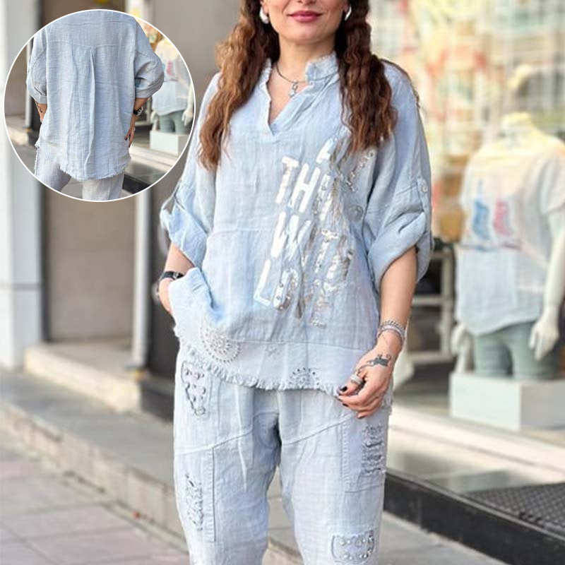 Women's Casual Letter Printed Two-piece Set