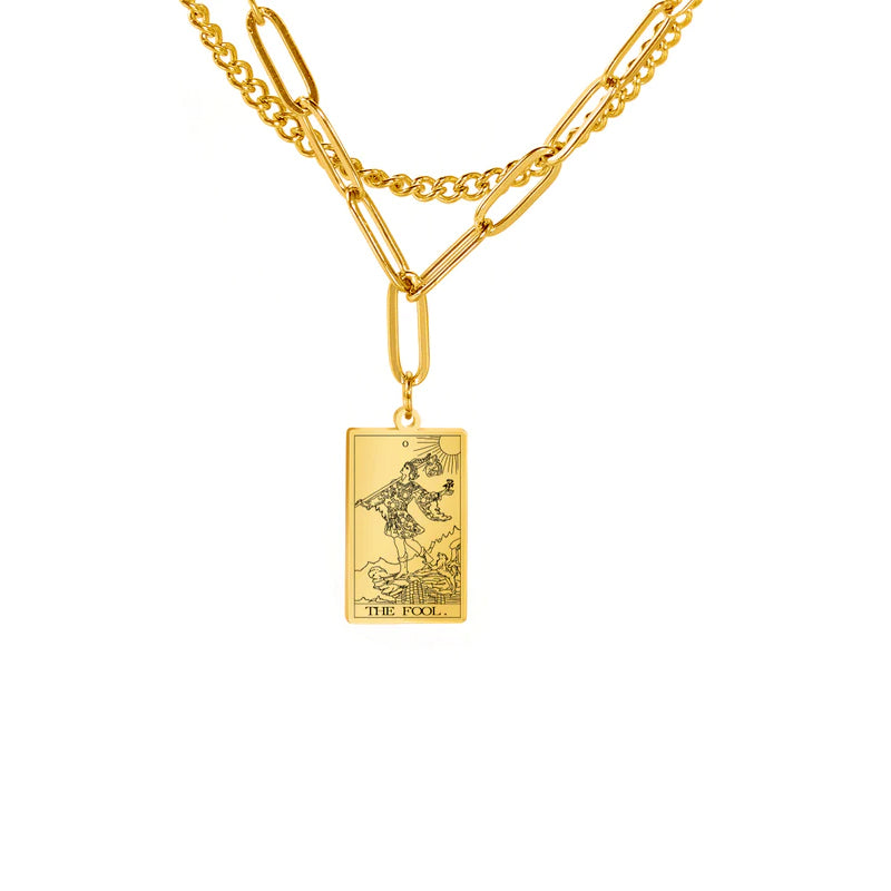 Engraved Tarot Card Chain Dual Chain Necklace