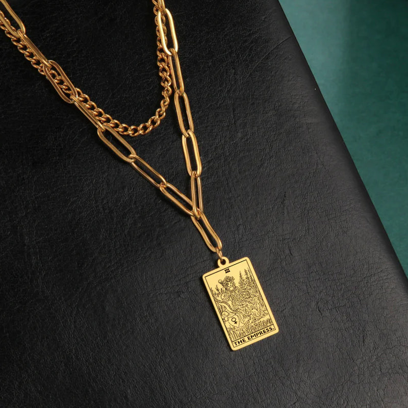 Engraved Tarot Card Chain Dual Chain Necklace