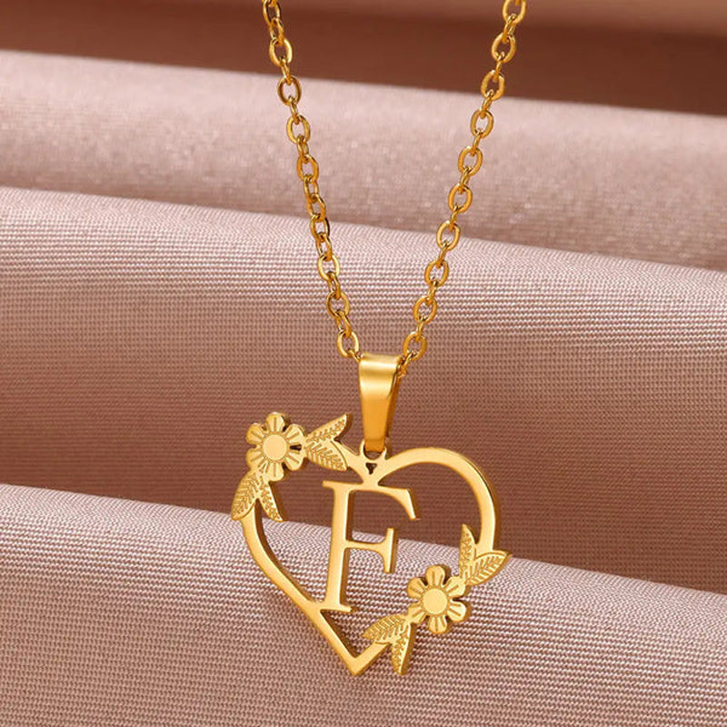 Golden Blossom Initials Heart Necklace