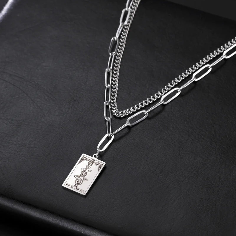 Engraved Tarot Card Chain Dual Chain Necklace