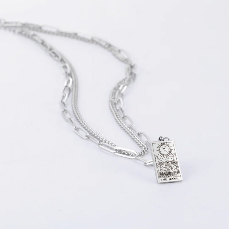 Engraved Tarot Card Chain Dual Chain Necklace