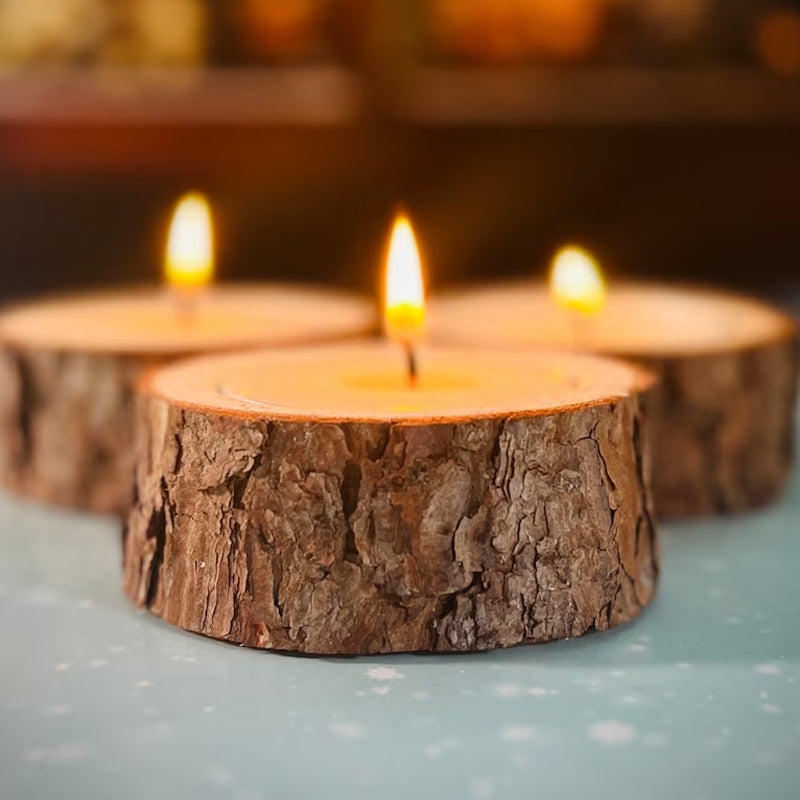 Log Color Stump Candle Holder