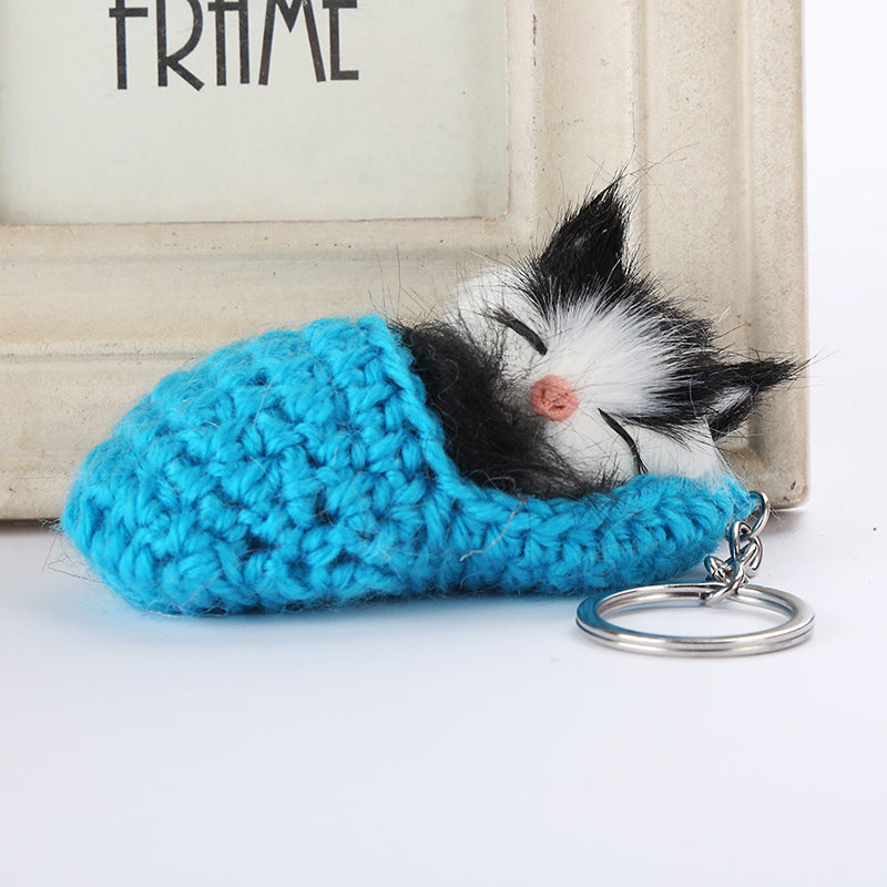 Cute Sleeping Kitten Keychain