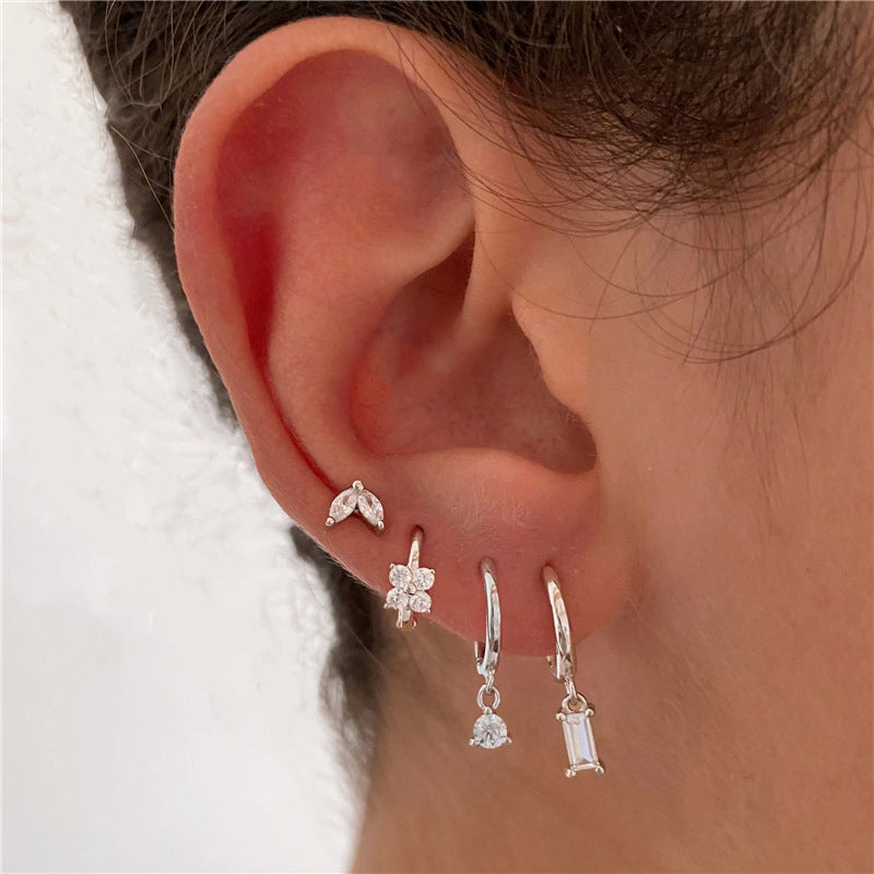 Geometric Flower Stud Earrings Set